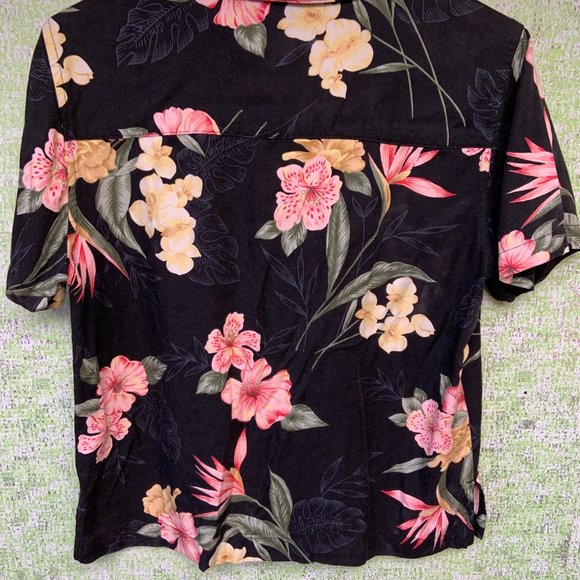Caribbean Joe Women's Button Down Shirt Black Floral Pattern Medium (M) Vintage - Picture 3 of 8